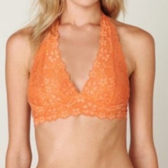 NEW Free People Orange Galloon Lace Halter Bra - Picture 1 of 6